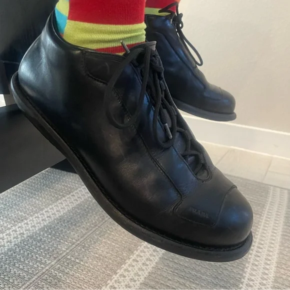 RARE Authentic Prada SS2000 leather men lace up boots shoes Sz 9 US 10 Y2K vtg - Picture 1 of 10